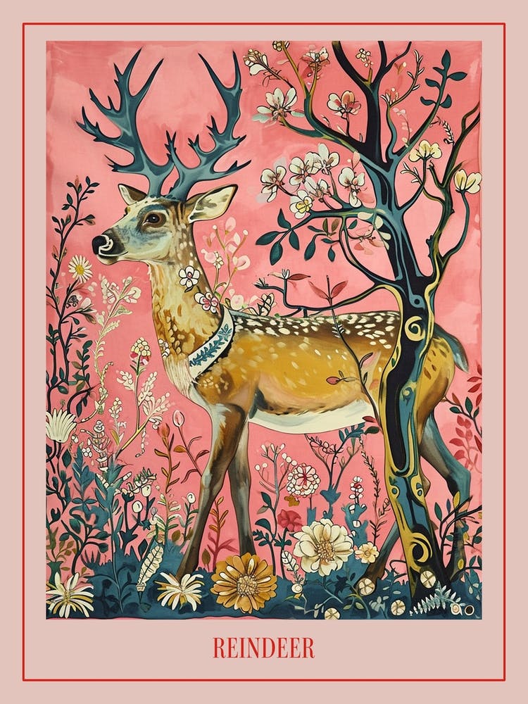 Floral Animal Painting Reindeer 1 Poster