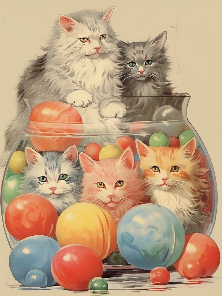 Collection Of Vintage Cats In A Bowl Kitsch 5