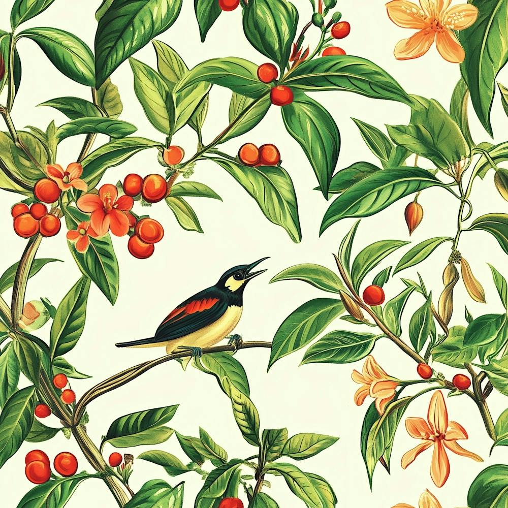 Seamless Pattern With Birds And Flowers Art