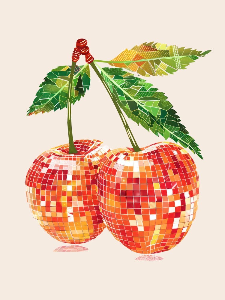 Disco Ball Cherries Art Disco Poster Trendy Aesthetic Art Food Kitchen