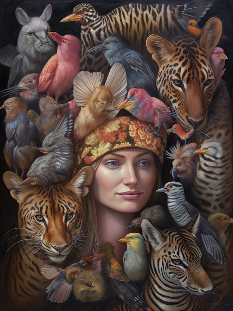 Woman Surrounded By Animals 1