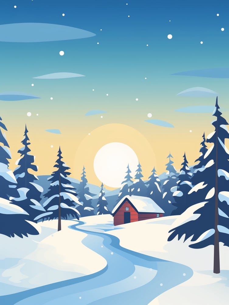 Retro Winter Illustration Lapland Finland 5