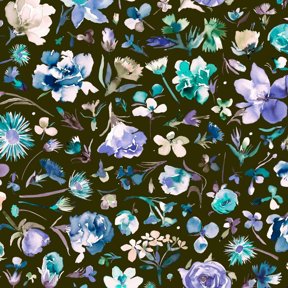 Flower Buds Blue Dark Square