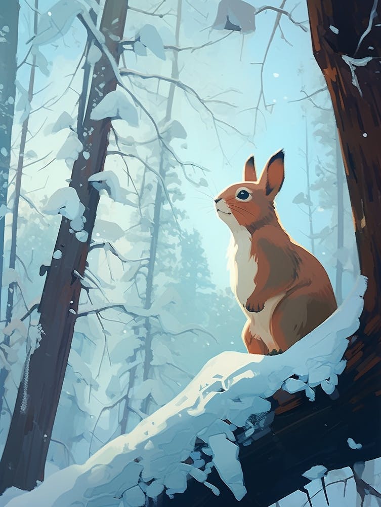 Winter Red Squirrel 1 Illustration
