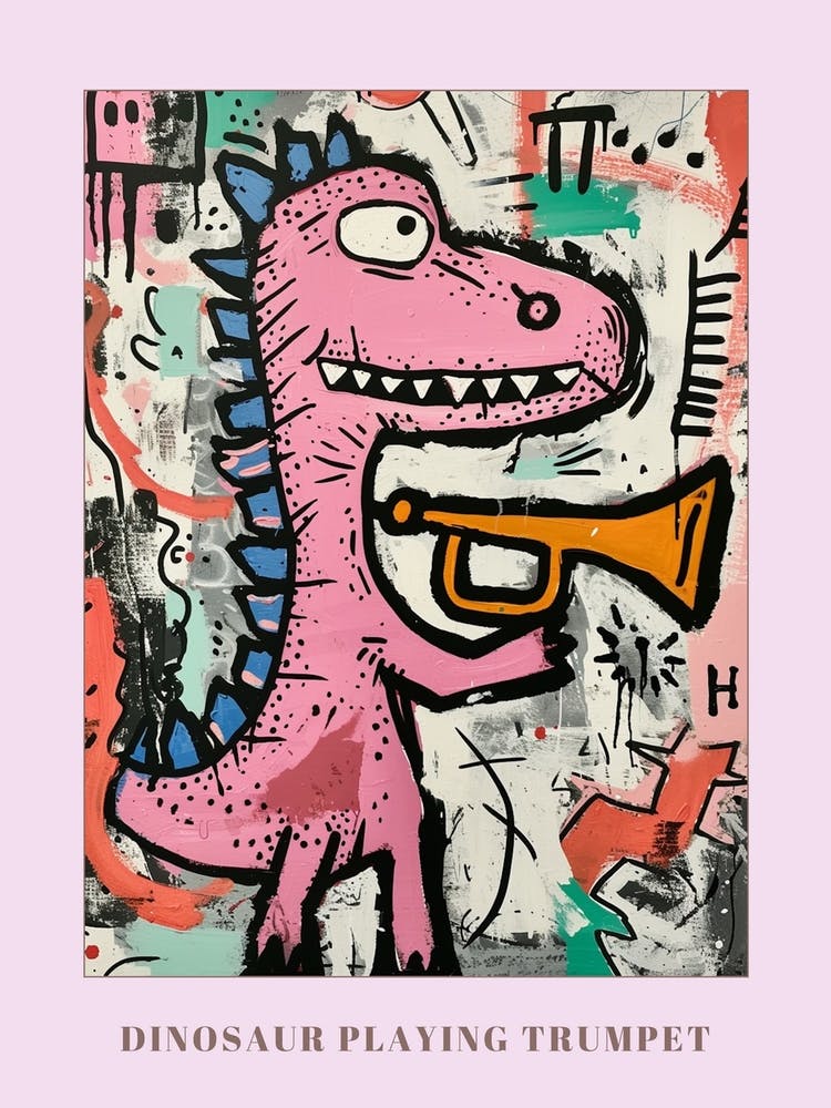 Abstract Dinosaur Scribble Playing The Trumpet 2 Poster
