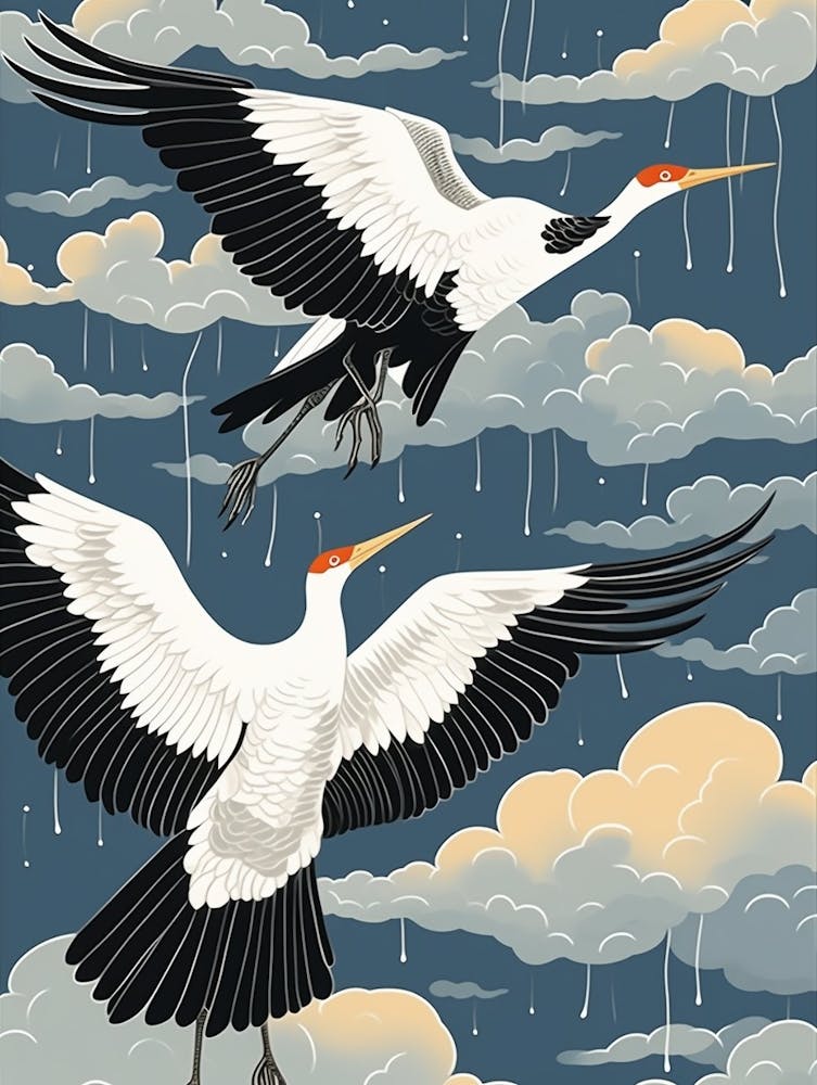 Crane Tsuru Japanese Style Illustration 10