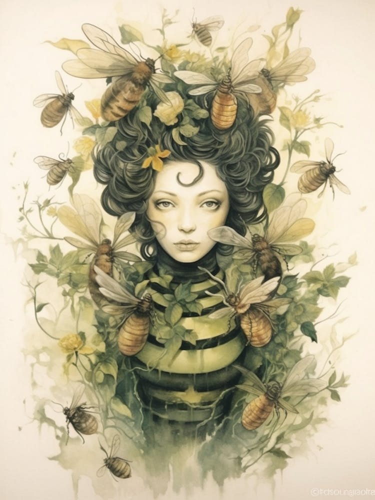 Queen Bee Beehive Watercolour Illustration 1