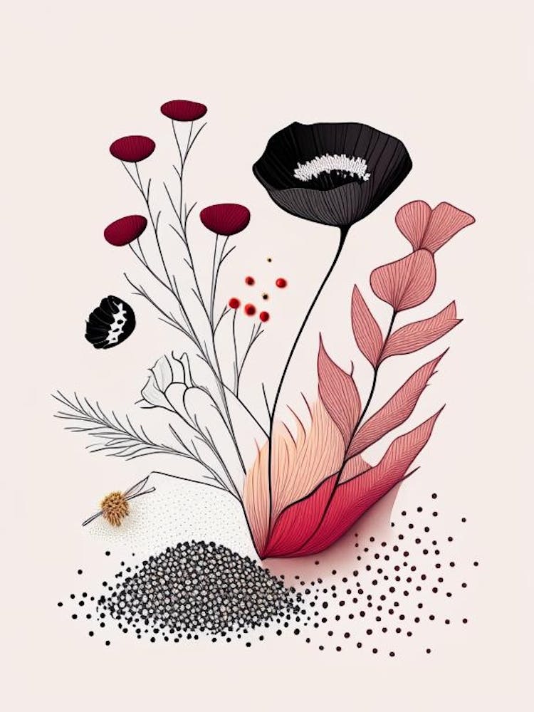 Poppy Seeds Spices And Herbs Minimal Line Drawing 5