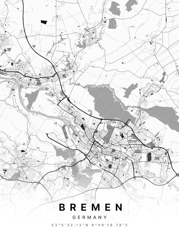 Bremen Germany White Map 1