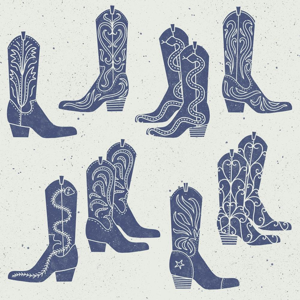 Cowboy Boots Lino Block Print