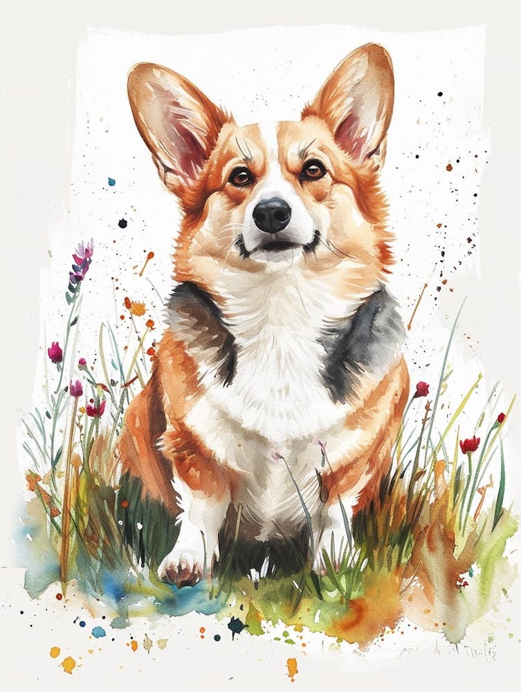 Pembroke Welsh Corgi Watercolor Painting 1