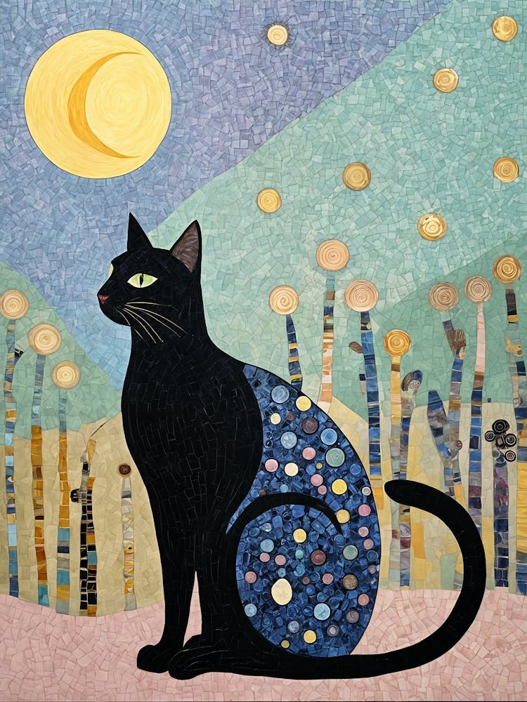 Black Cat In The Pastel Moonlight