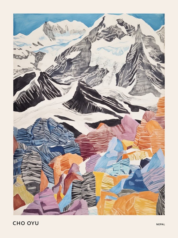 Cho Oyu Nepal 3 Colourful Mountain Illustration Poster
