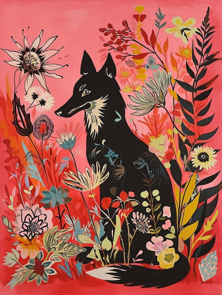 Floral Animal Painting Coyote 3
