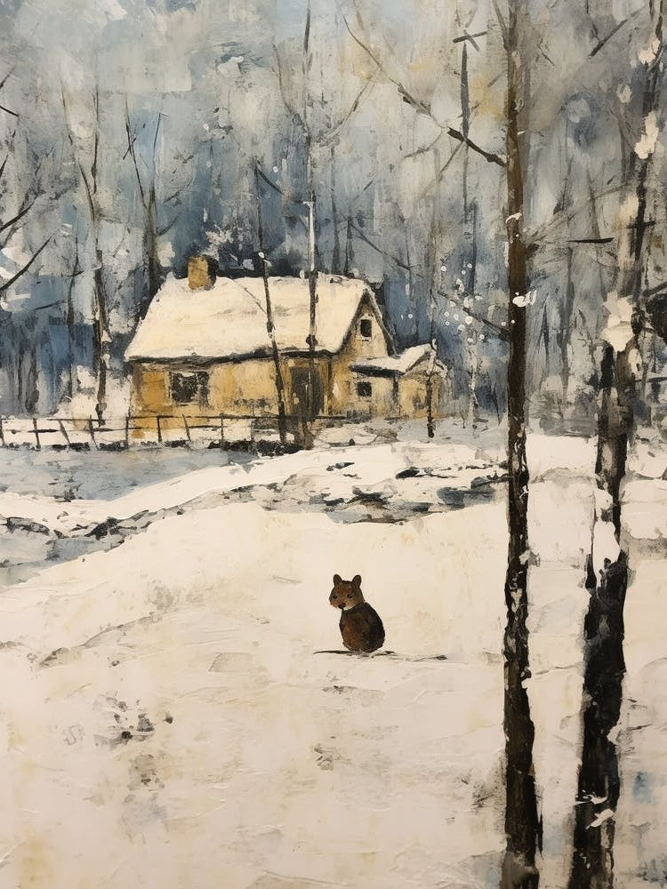 Vintage Winter Animal Painting Mouse 2