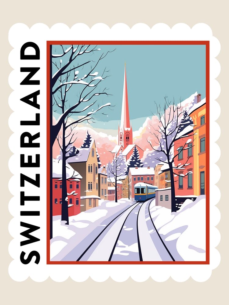 Retro Winter Stempelplakat Zürich Switzerland 3