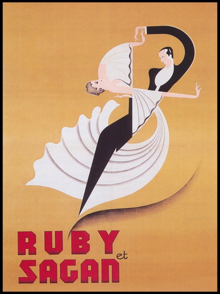 Dancers, Man and Woman Dancing, Art Deco, Muted Neutral Colors, Vintage Poster