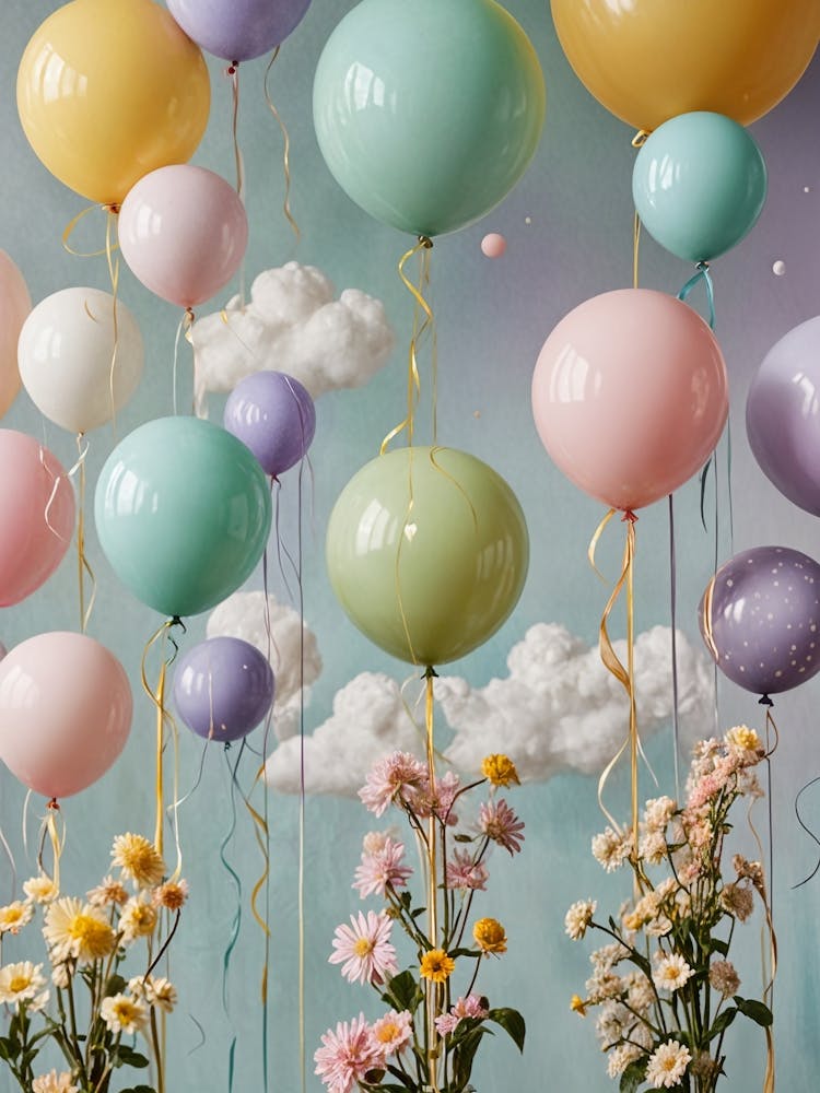 Ballons am Himmel mit Blumen
