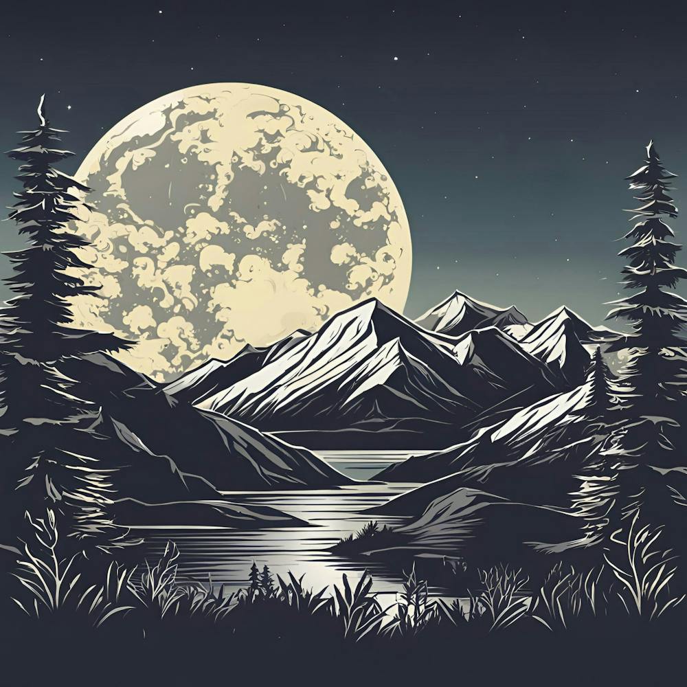 Full Moon Over Mountains 2