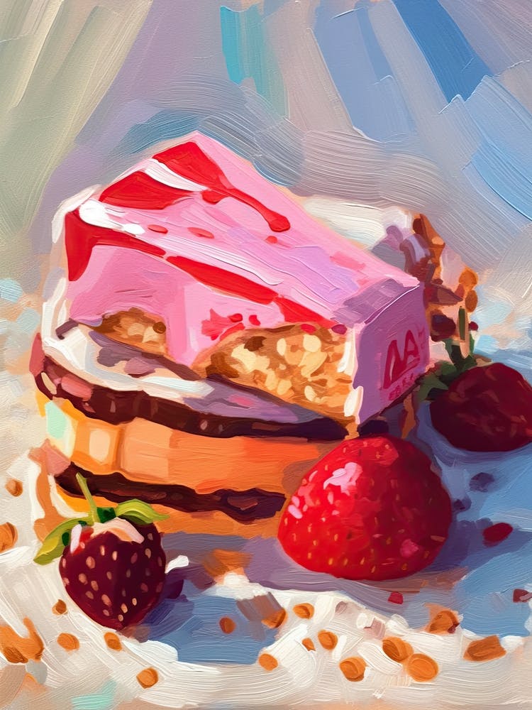 Strawberry Cake Oil Painting 2