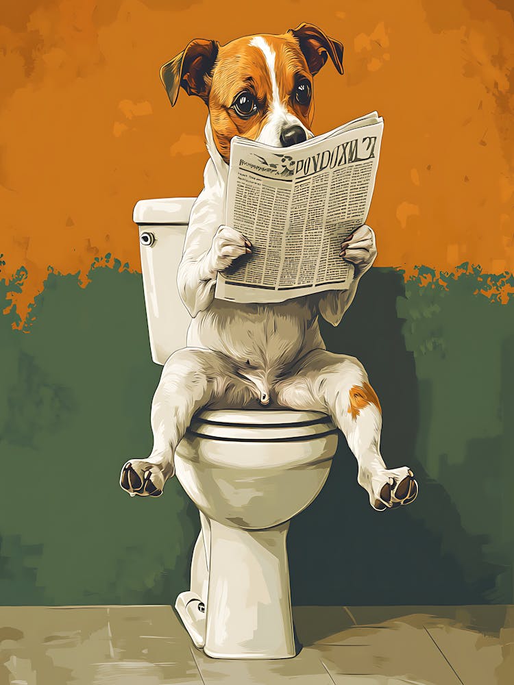 Dog Reading Newspaper On Toilet 8