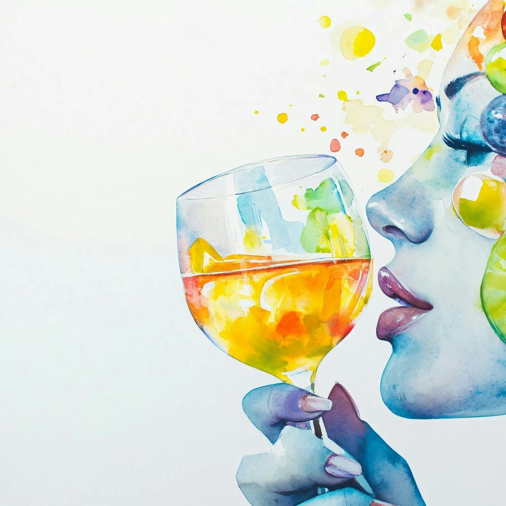 Watercolor Of A Woman Drinking Wine