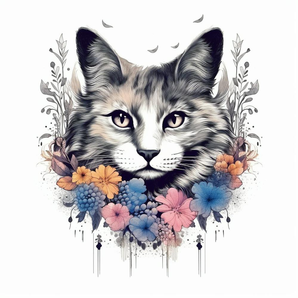 Cat With Flowers 1