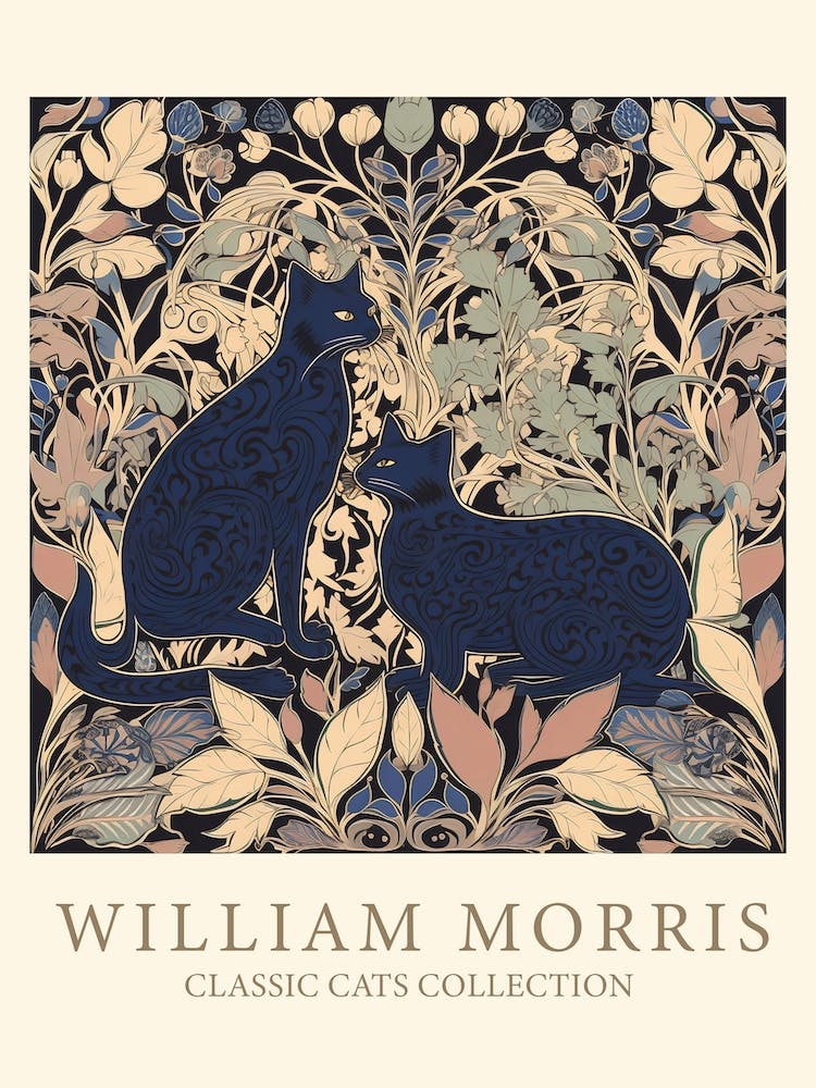 William Morris  Inspired  Classic Cats Blue