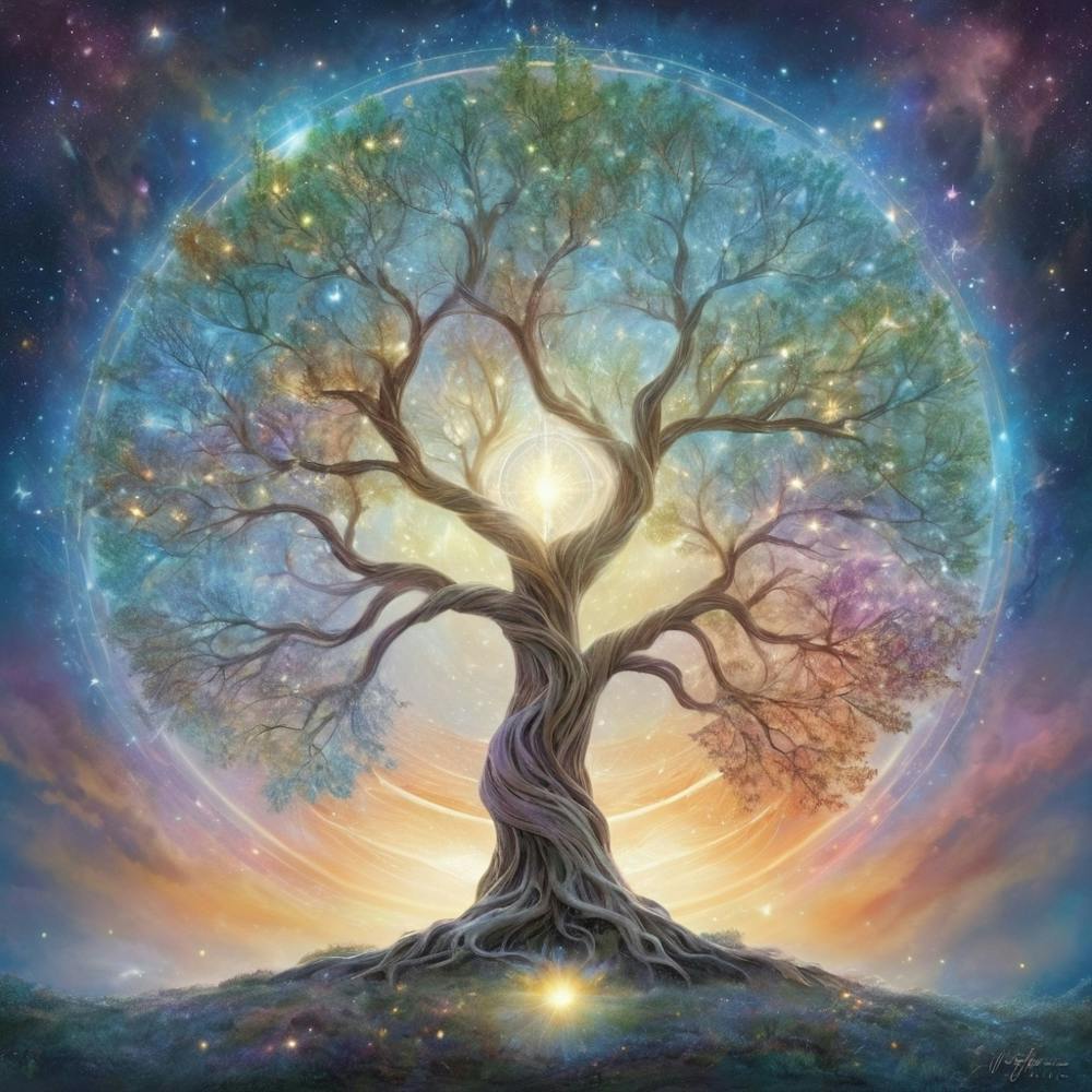 Mystical Serenity Celestial Tree Artwork Capturing The 1