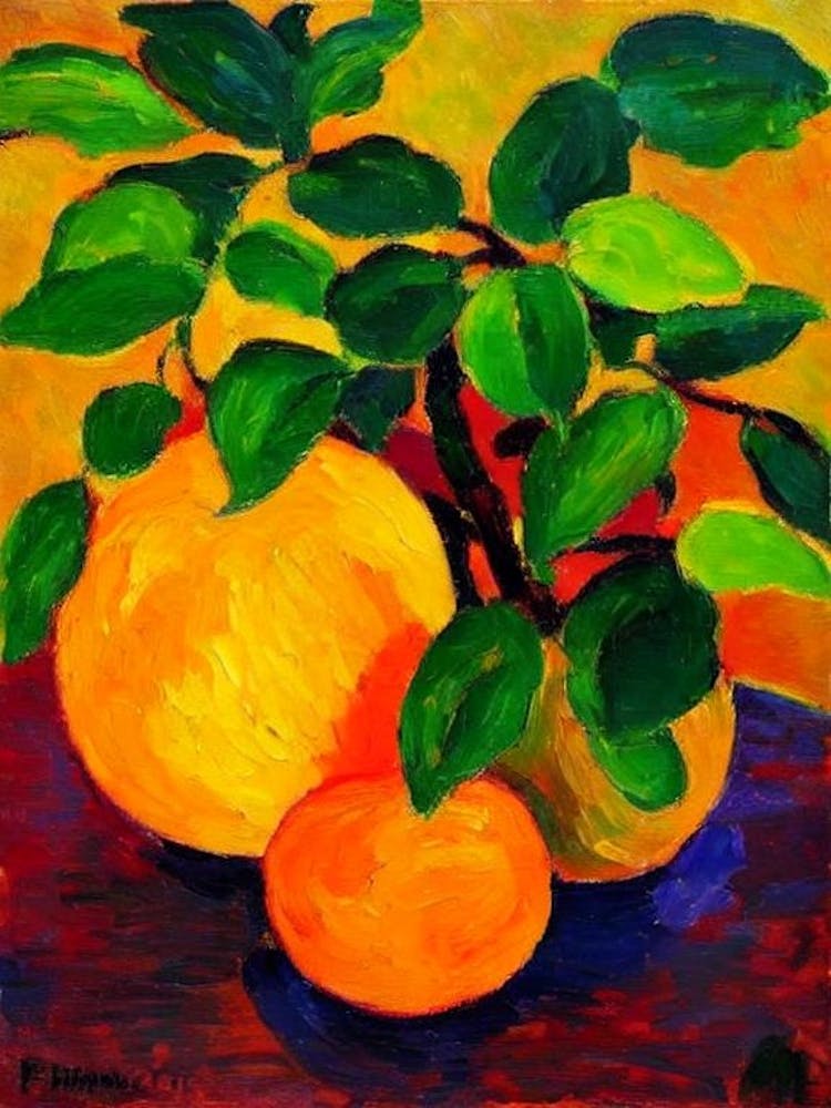 Cantaloupe Fruit Vibrant Matisse Inspired Painting Fruit
