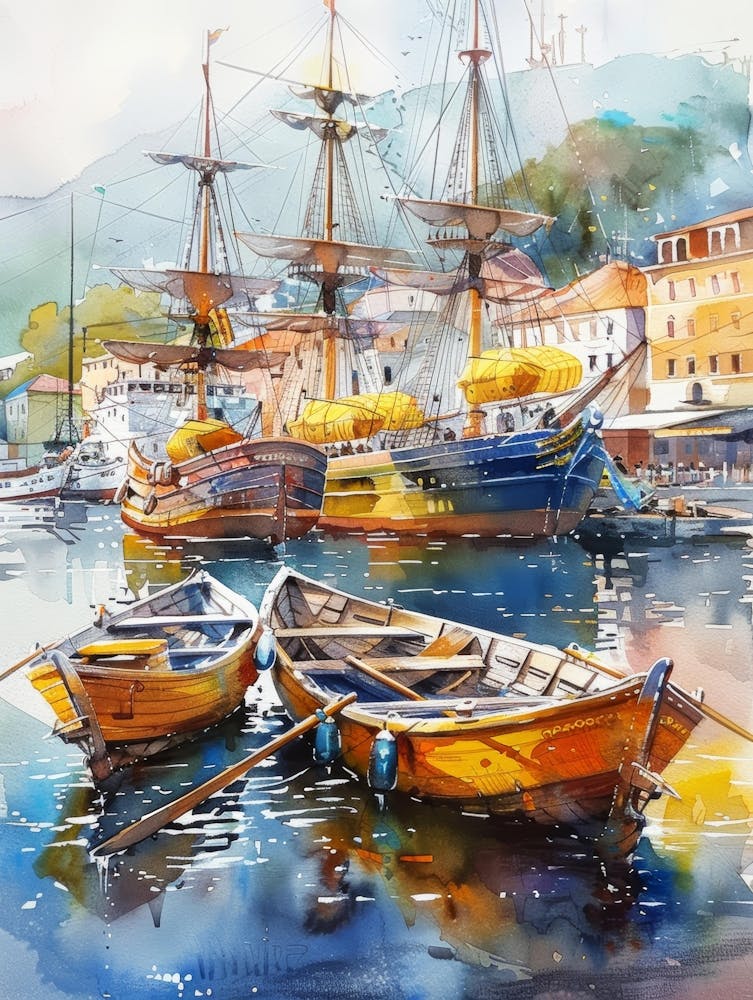 Watercolor Of Fishing Boats