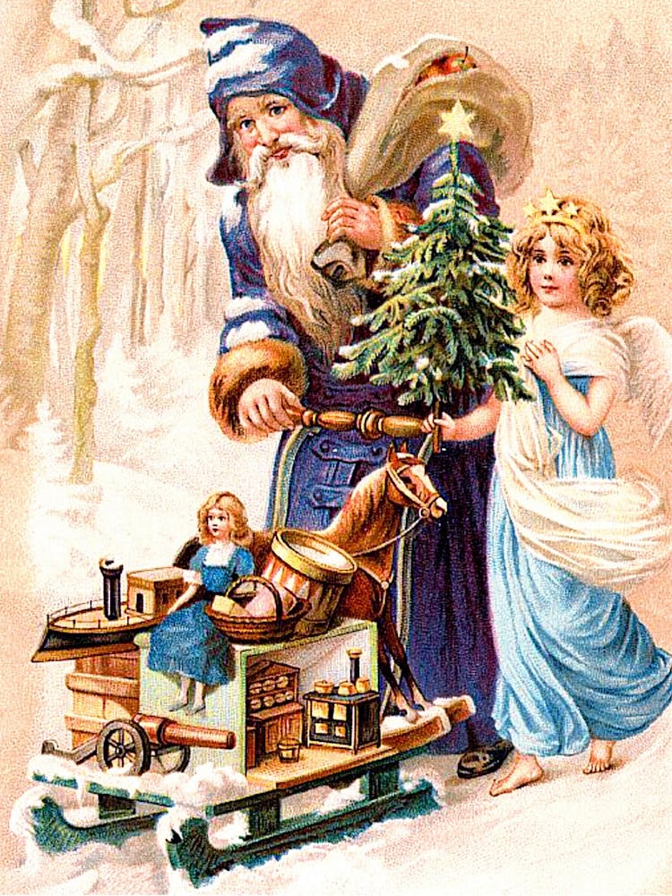 Santa Claus And New Year Are Coming Together With Lots Of Toys