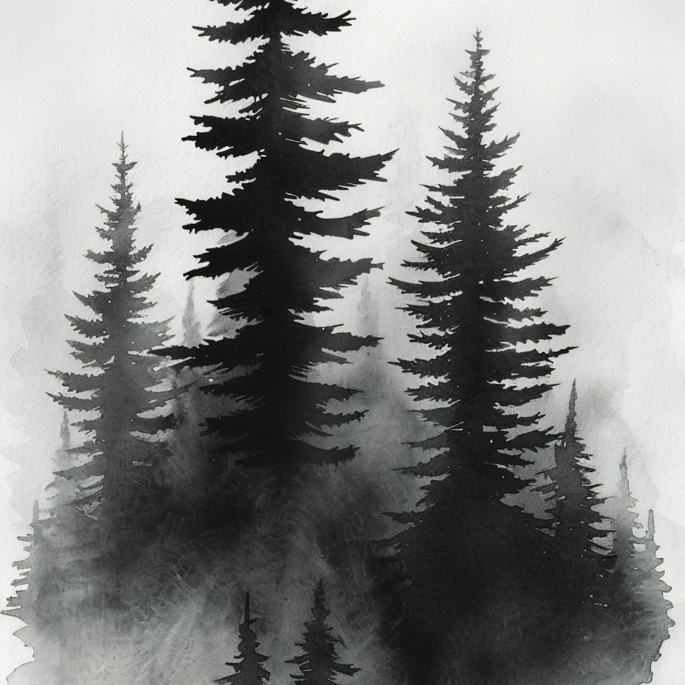 Black And White Of Pine Trees