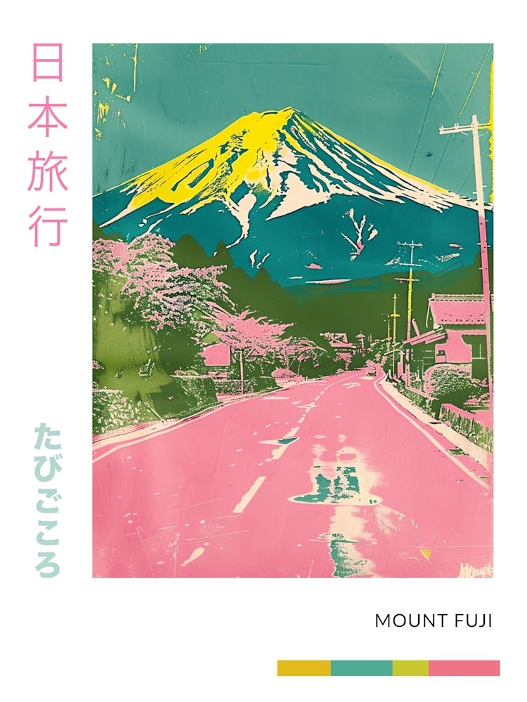 Mount Fuji Japan Retro Duotone Silkscreen Poster 3