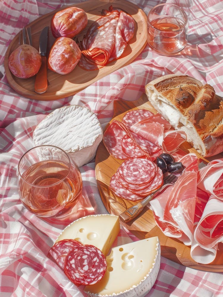 Pink Breakfast Food Cheese And Charcuterie Board 3