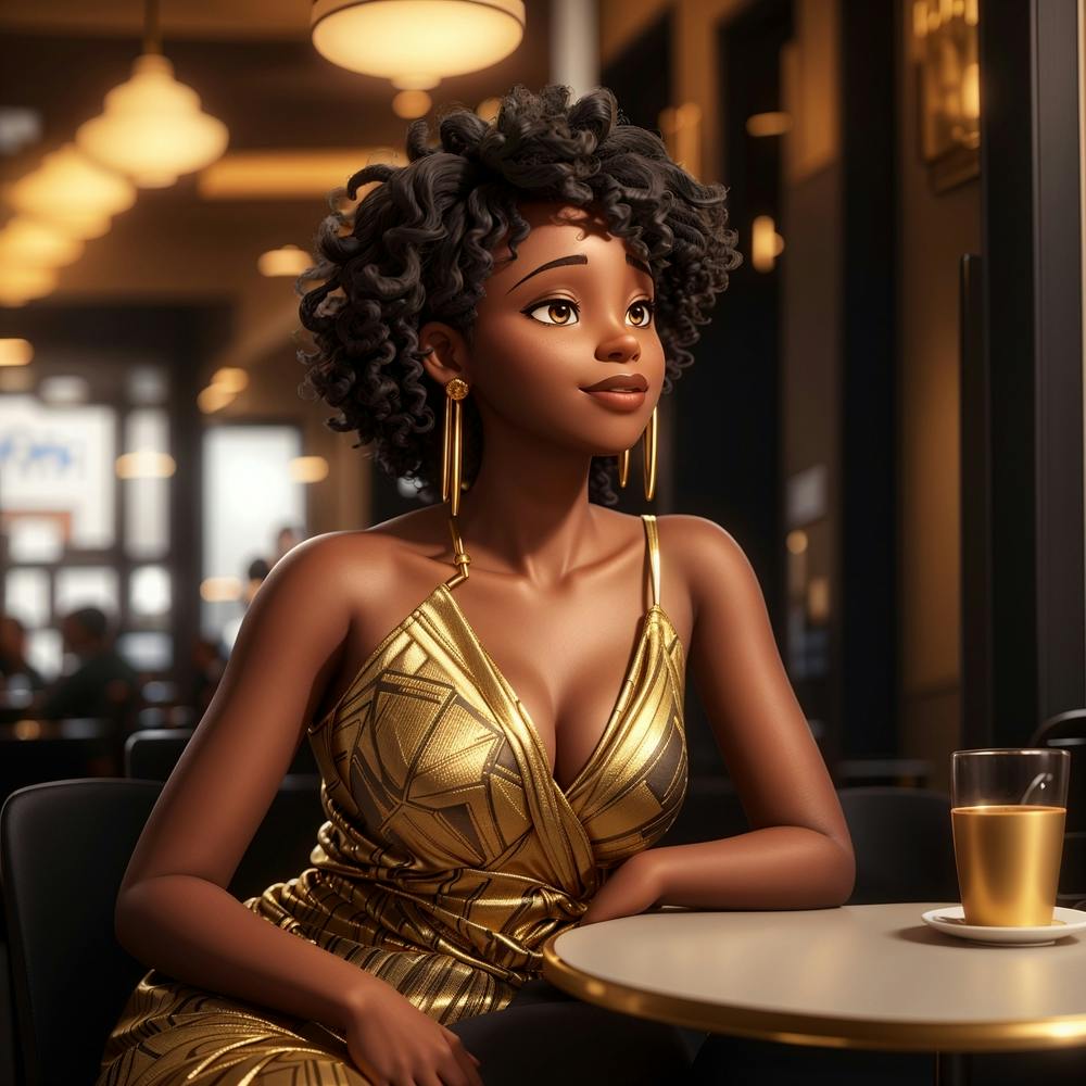Black Woman In Gold Dress
