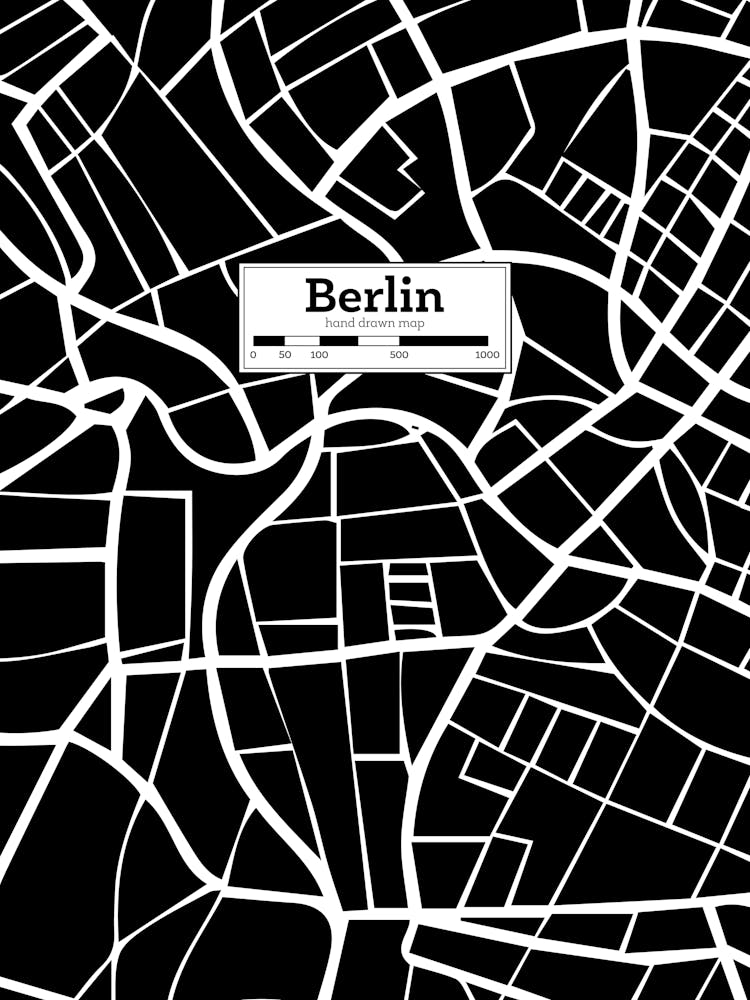 Berlin (Allemagne) Carte de Ville — Carte dessinée à la main, carte vectorielle noire