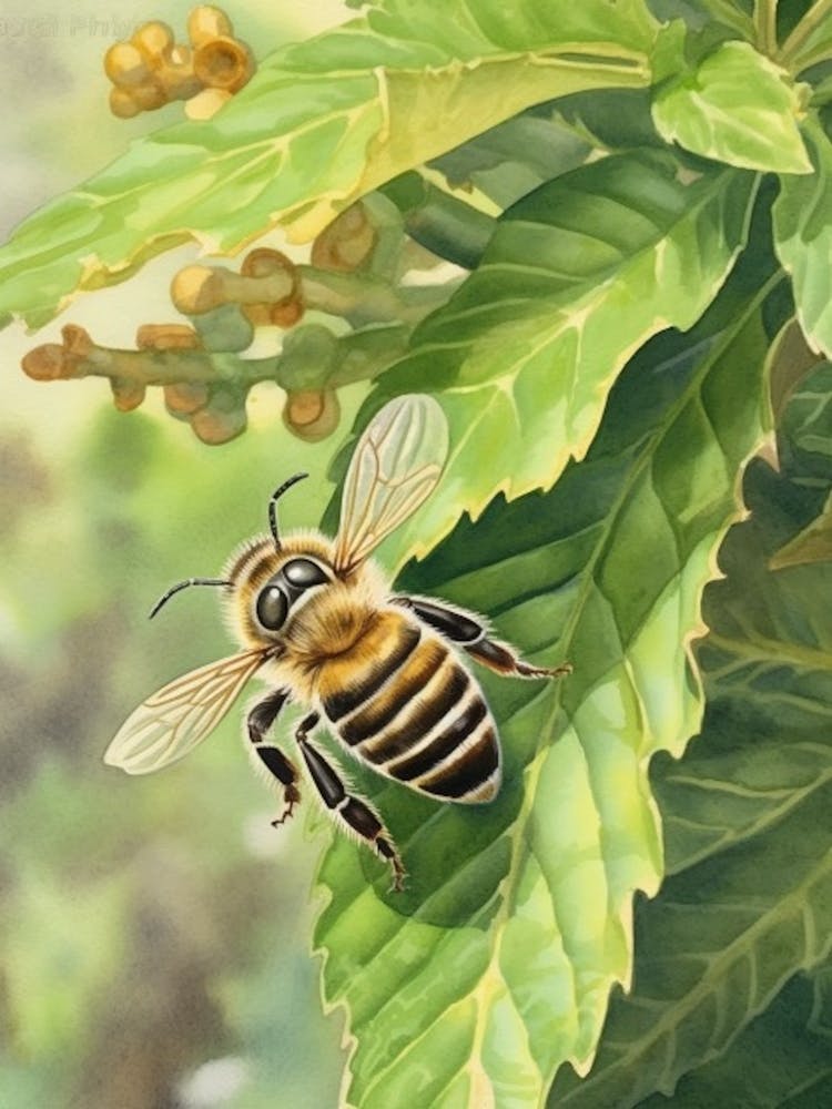 Bicolored Striped Sweat  Bee Beehive Watercolour Illustration 2