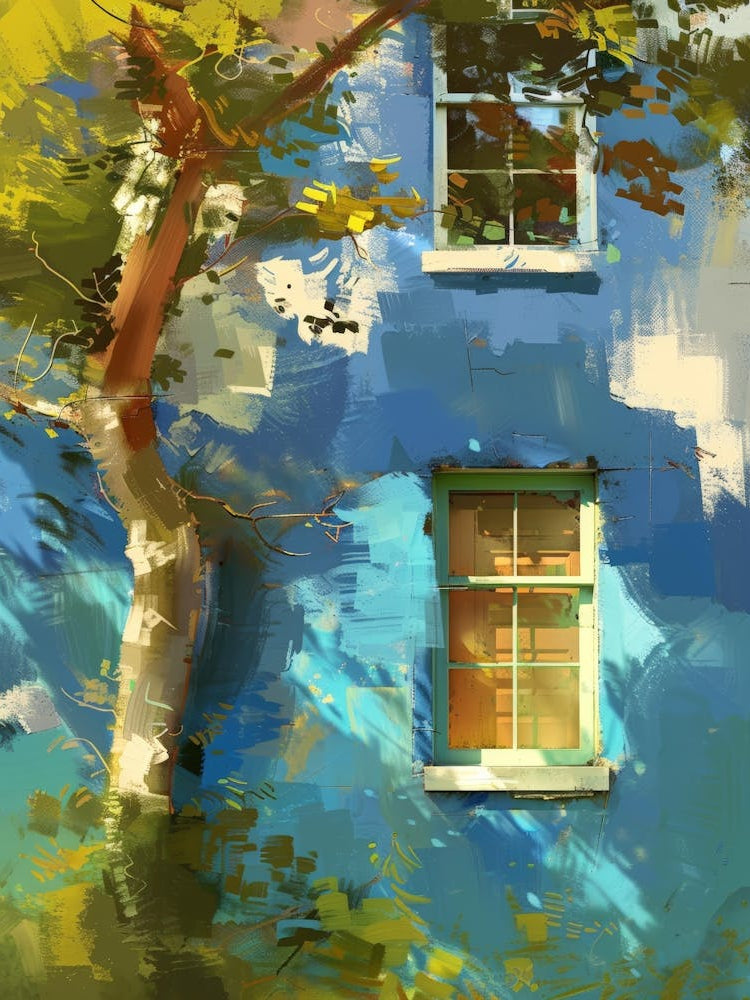 Blue House With Tree