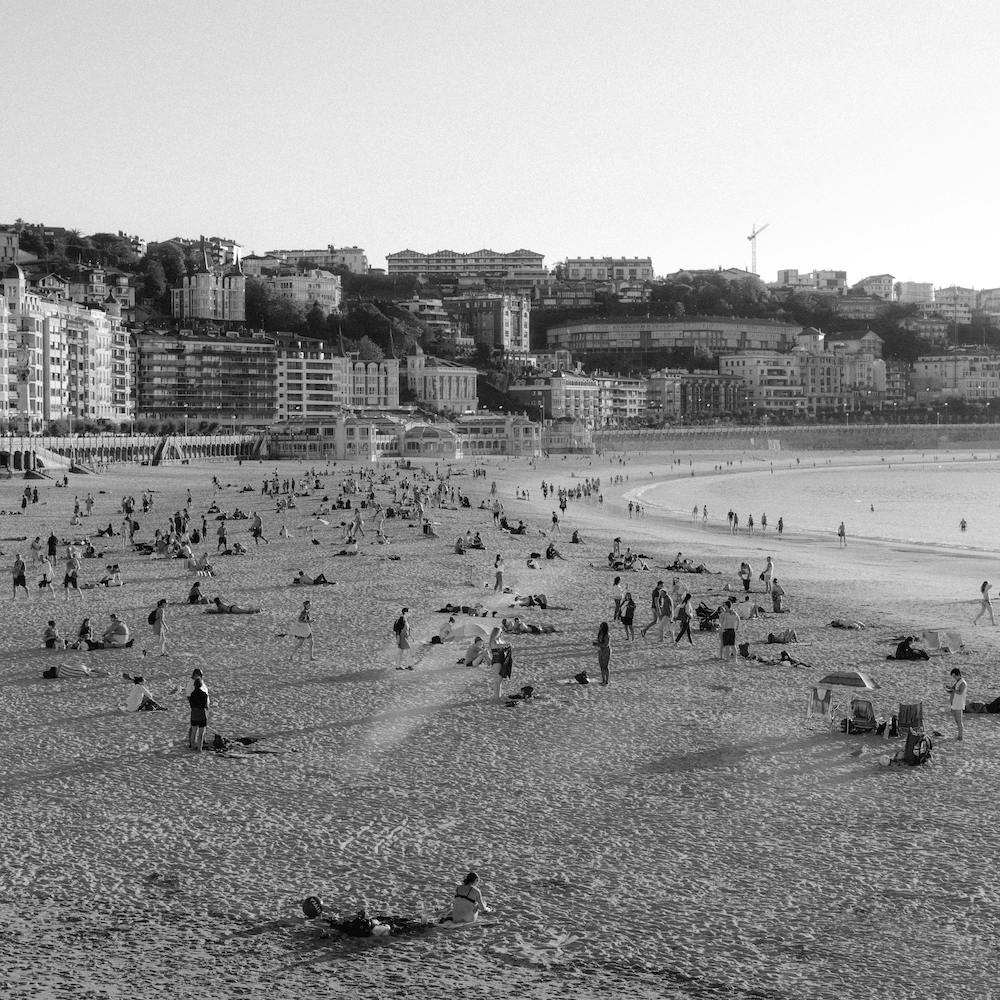 Beach Scene, Black And White St Sebastian, Spain Square