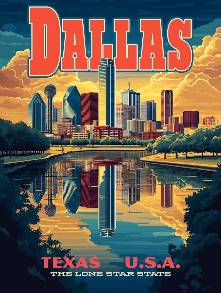 Dallas Skyline Retro Reiseplakat