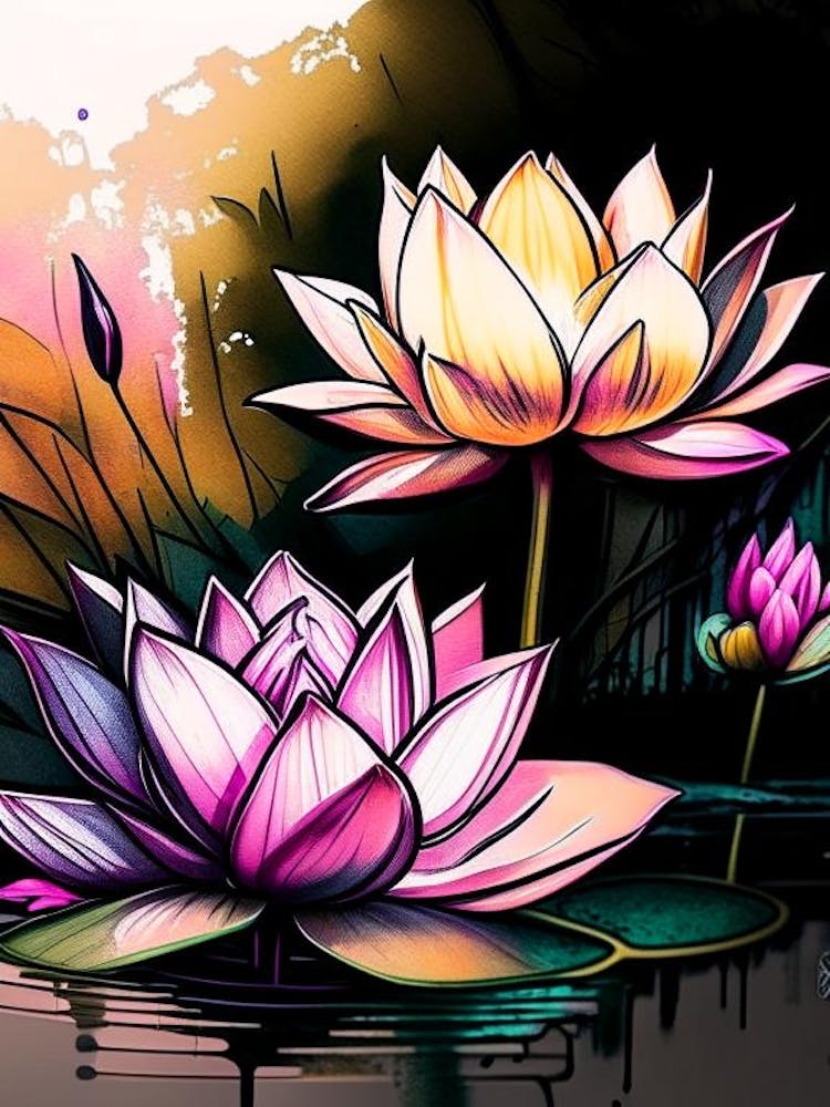 Lotus Flowers In Park Graffiti 2