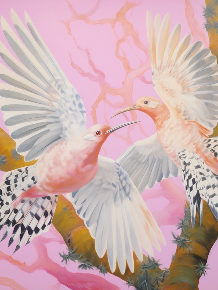 Pink Ethereal Bird Painting Hoopoe 4