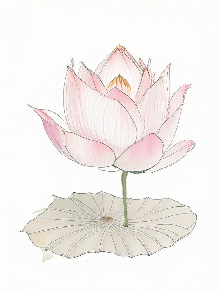 Lotus Flower In Garden Pencil Illustration 2