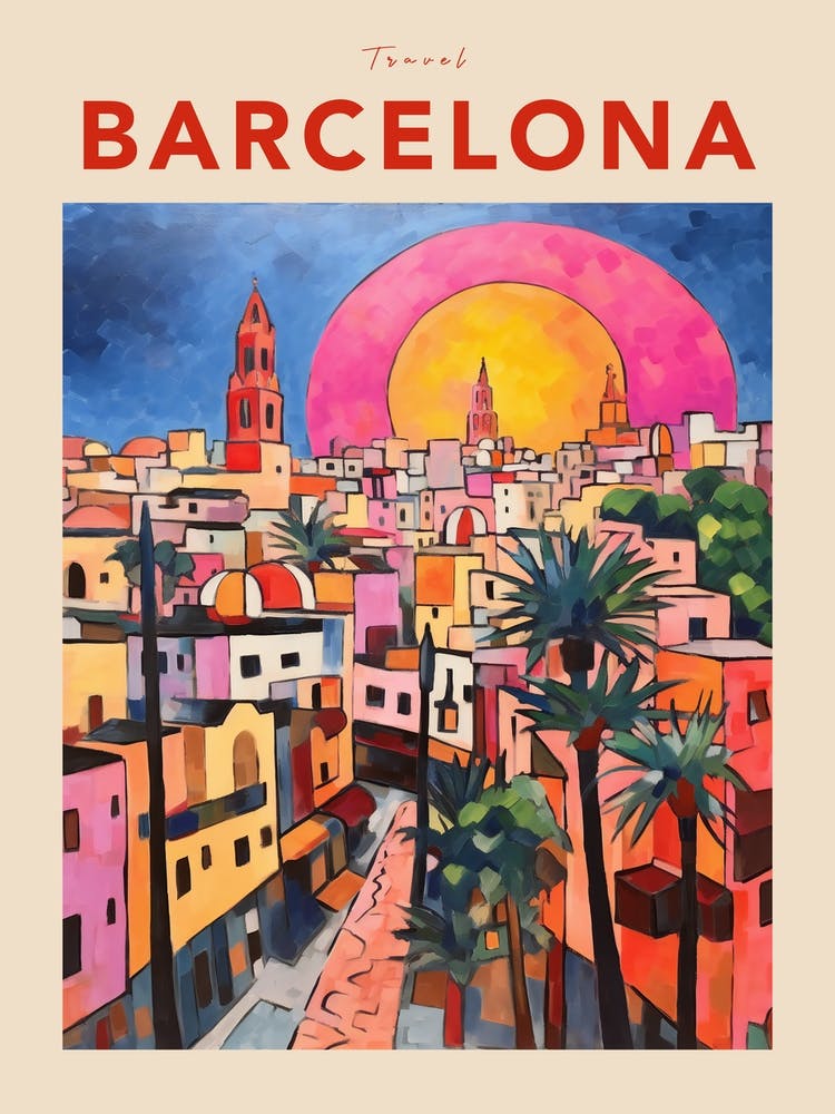 Barcelona Spain Fauvist Travel Poster