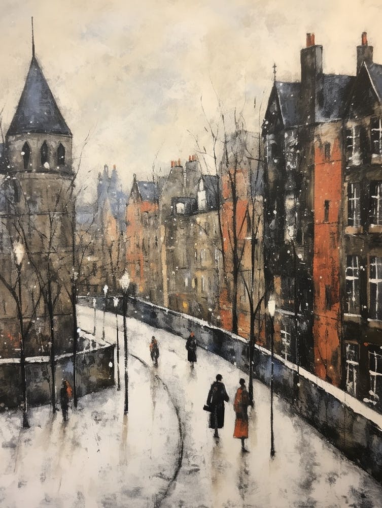 Vintage Winter Painting Newcastle United Kingdom