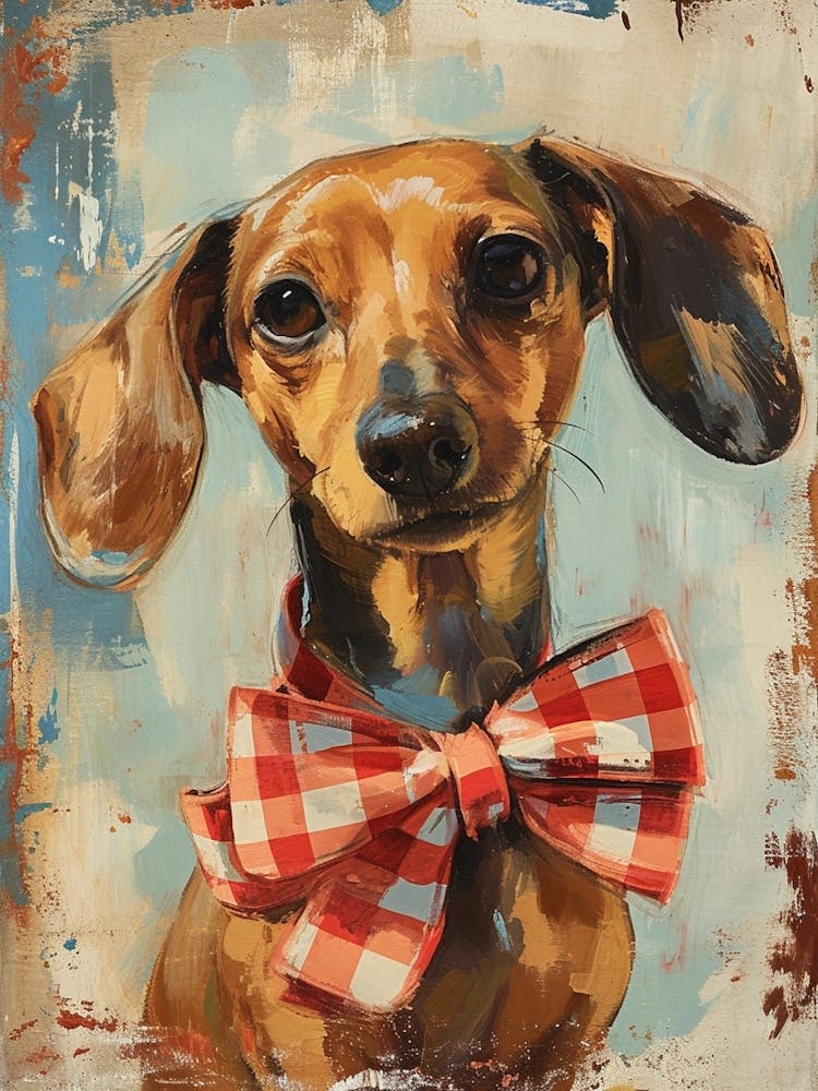 Kitsch Portrait Of A Dachshund In A Bow Tie 1