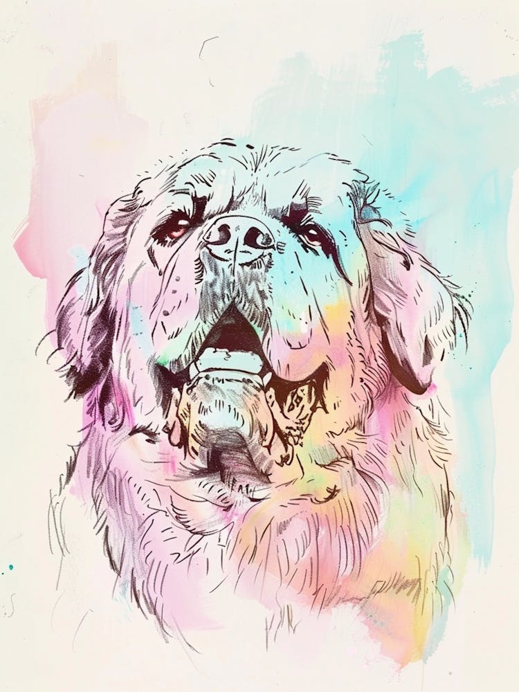 Pastel Tibetan Mastiff Dog Pastel Line Illustration  3