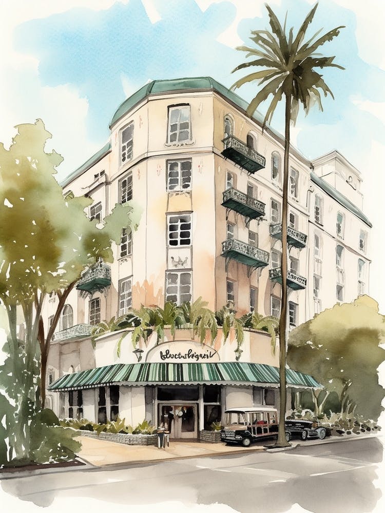 Beverly Hills Los Angeles Neighborhood, Watercolour 2