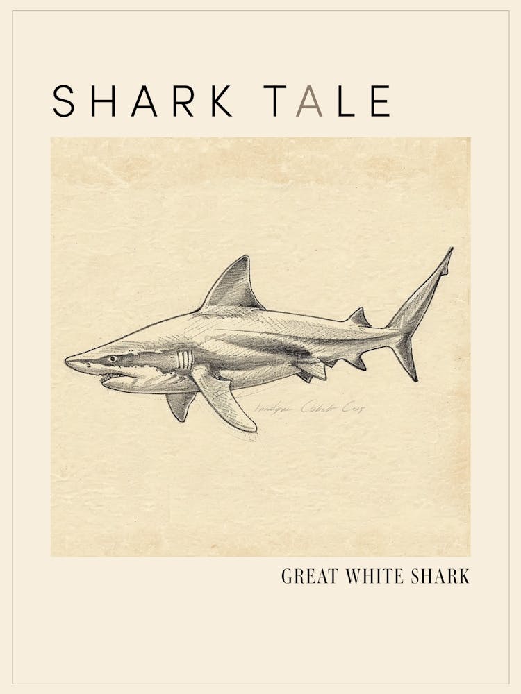 Grand Requin Blanc Illustration Vintage 3 Affiche